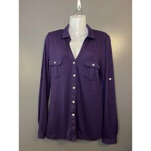 Candalite Shirt Womens Medium Purple Button Front Long Sleeve Stretch Pockets